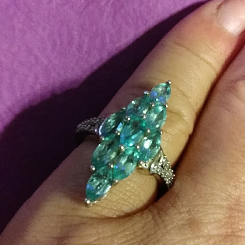 APATITE, ELONGATED/ STERLING RING.  Sz. 7 (R0-011